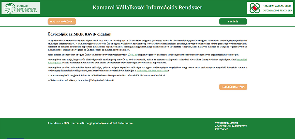 Tájékozódjon a Kamarai Vállalkozói Információs Rendszerben!