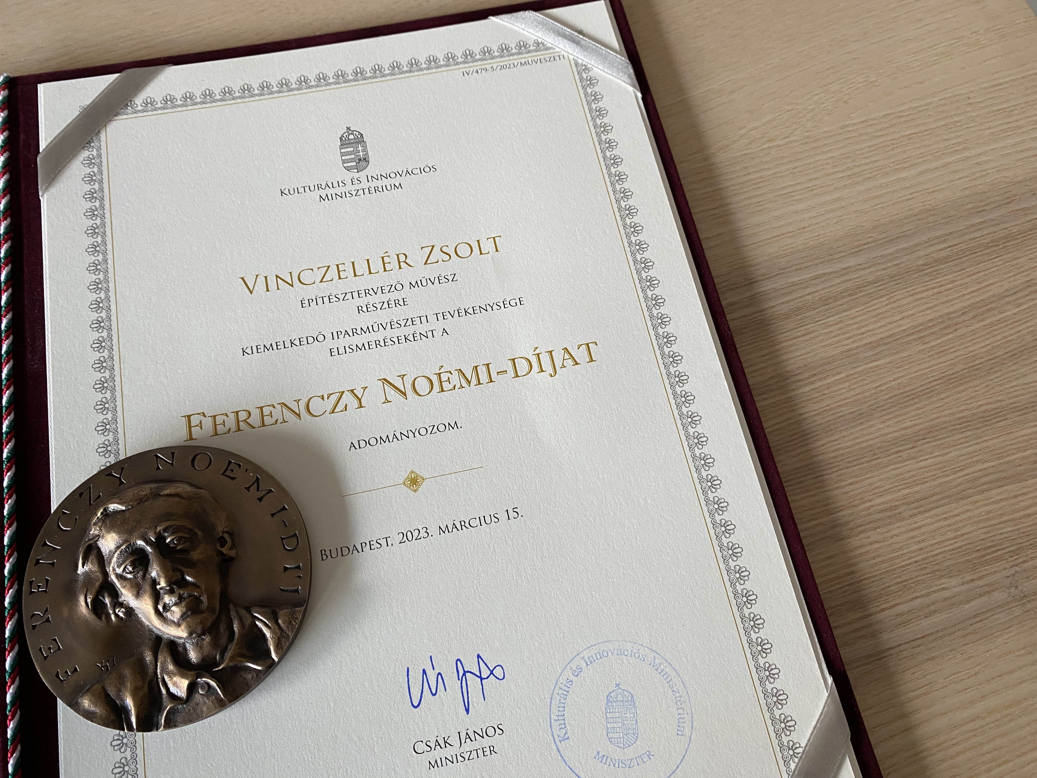 Ferenczy Noémi-díjat kapott Vinczellér Zsolt építész
